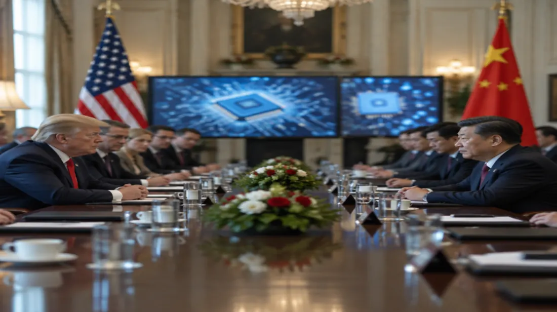 AI-generated illustration for: Trump and Xi meet in Washington with AI, chips and an incident line on the table